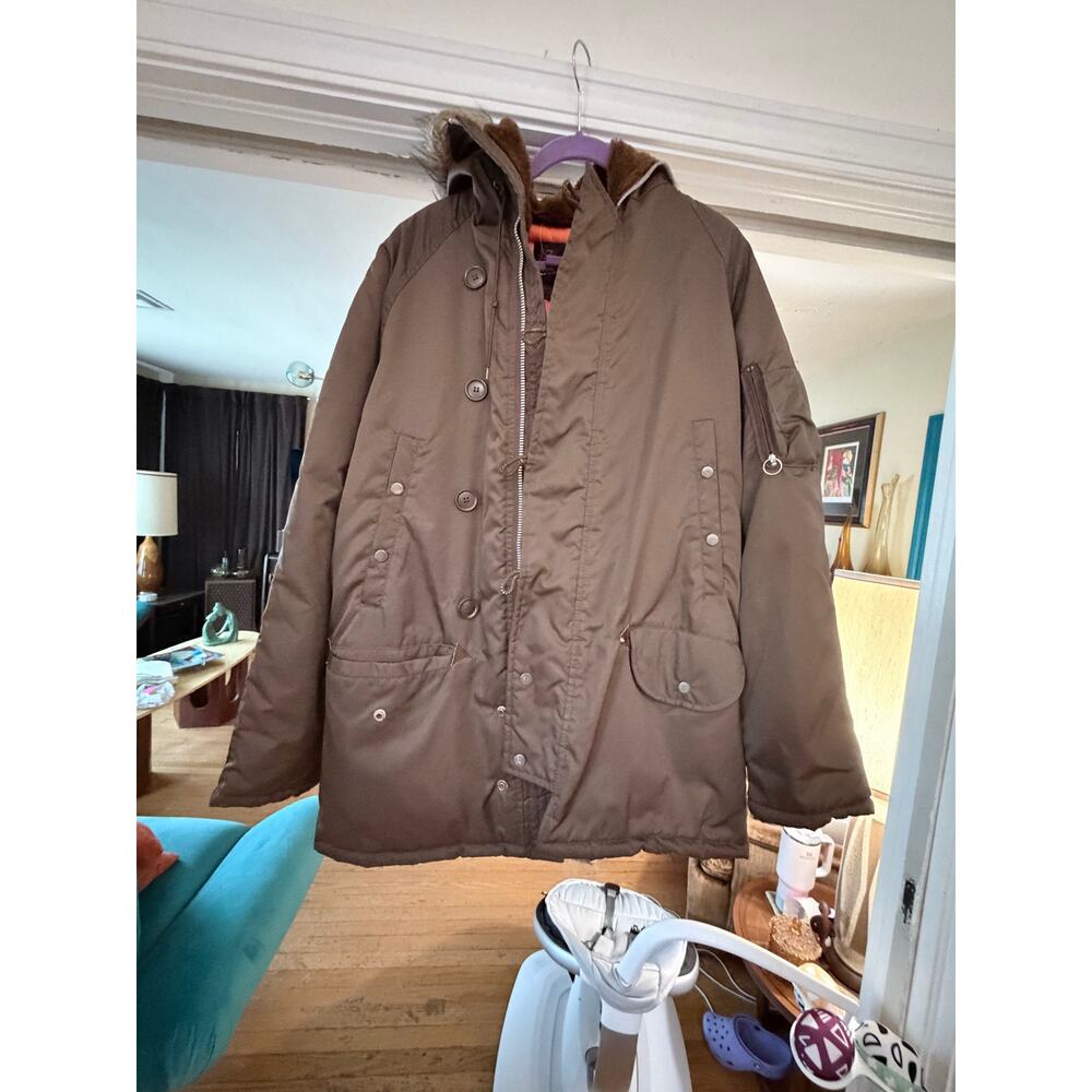Vintage 1980s Westerfield Men’s Parka Size 40 Brown Faux Fur Hooded Winter Coat